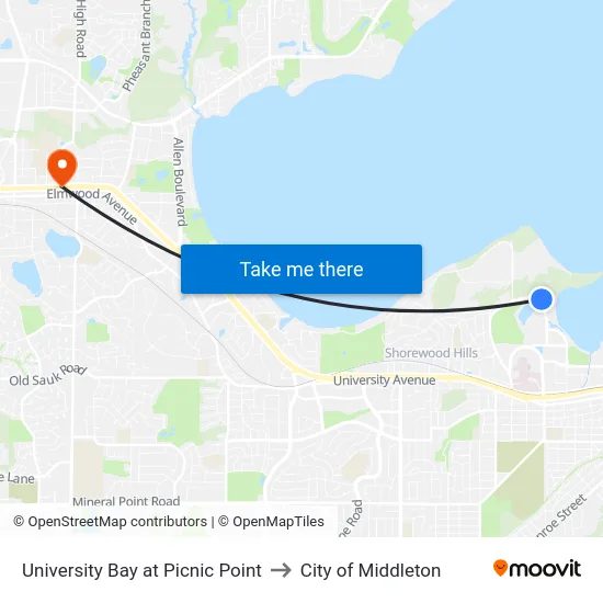 University Bay at Picnic Point to City of Middleton map