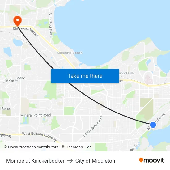 Monroe at Knickerbocker to City of Middleton map