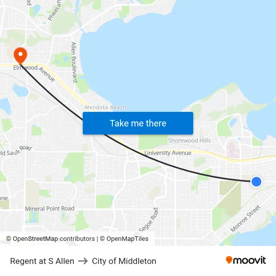 Regent at S Allen to City of Middleton map