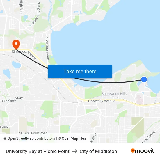 University Bay at Picnic Point to City of Middleton map