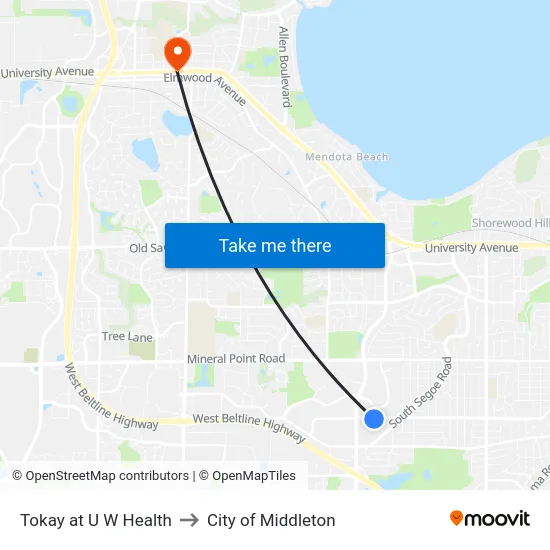 Tokay at U W Health to City of Middleton map