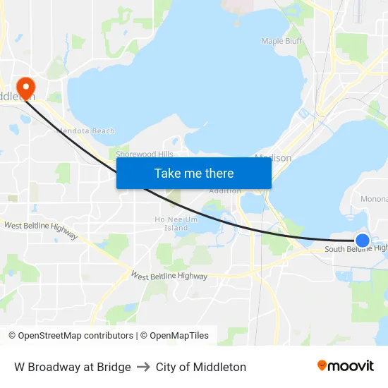 W Broadway at Bridge to City of Middleton map