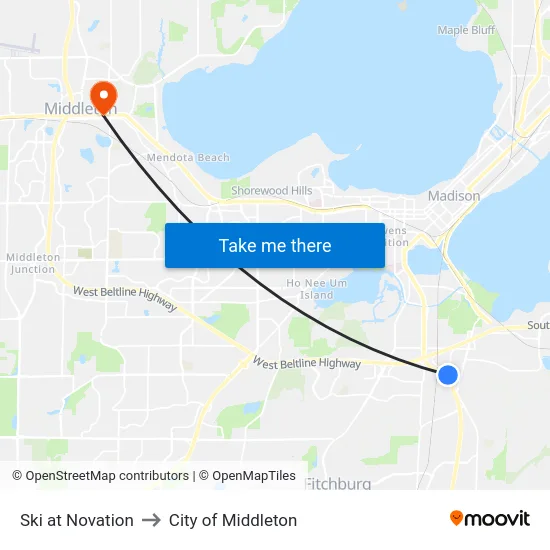 Ski at Novation to City of Middleton map