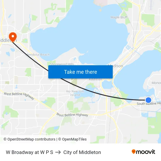 W Broadway at W P S to City of Middleton map