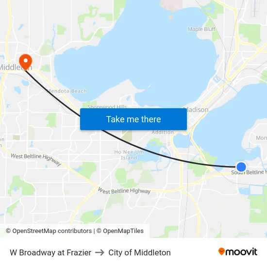 W Broadway at Frazier to City of Middleton map