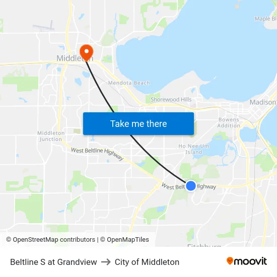 Beltline S at Grandview to City of Middleton map