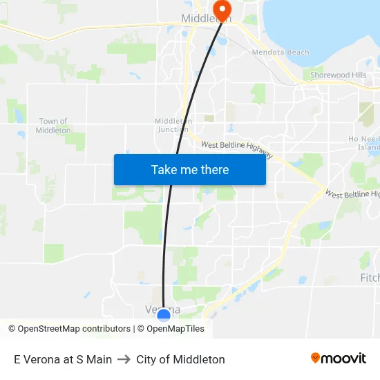 E Verona at S Main to City of Middleton map