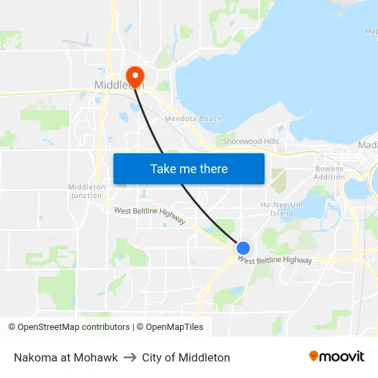 Nakoma at Mohawk to City of Middleton map