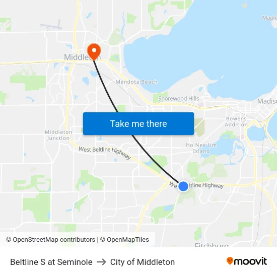 Beltline S at Seminole to City of Middleton map