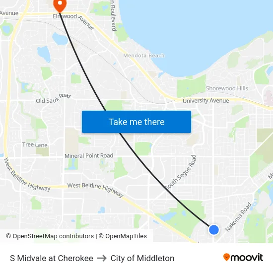 S Midvale at Cherokee to City of Middleton map