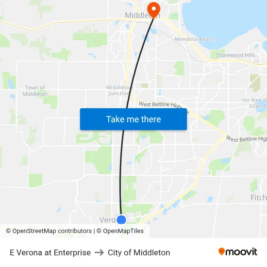 E Verona at Enterprise to City of Middleton map