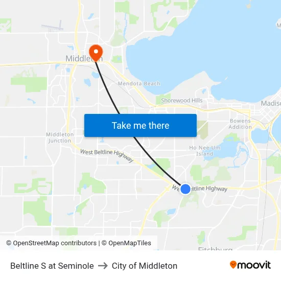 Beltline S at Seminole to City of Middleton map