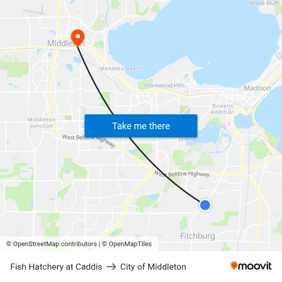 Fish Hatchery at Caddis to City of Middleton map