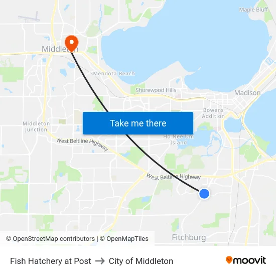 Fish Hatchery at Post to City of Middleton map