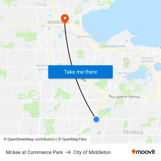 Mckee at Commerce Park to City of Middleton map