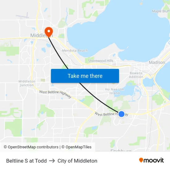 Beltline S at Todd to City of Middleton map
