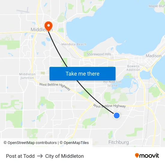 Post at Todd to City of Middleton map