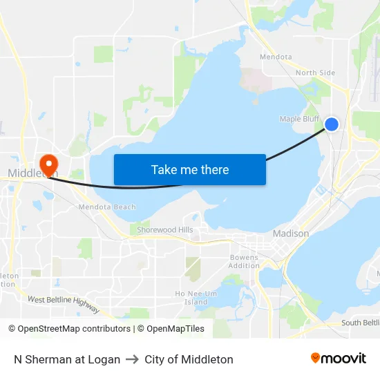 N Sherman at Logan to City of Middleton map