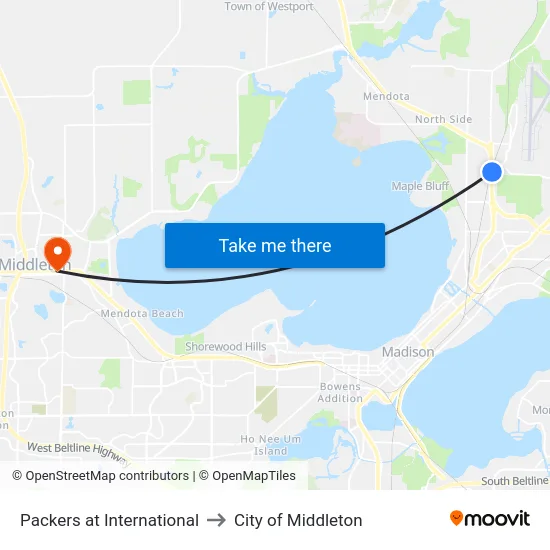 Packers at International to City of Middleton map