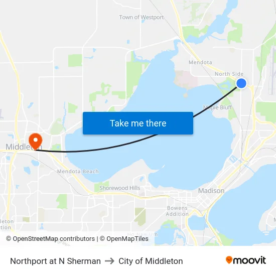 Northport at N Sherman to City of Middleton map