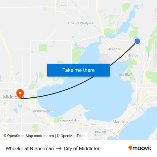 Wheeler at N Sherman to City of Middleton map