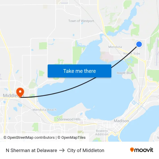 N Sherman at Delaware to City of Middleton map