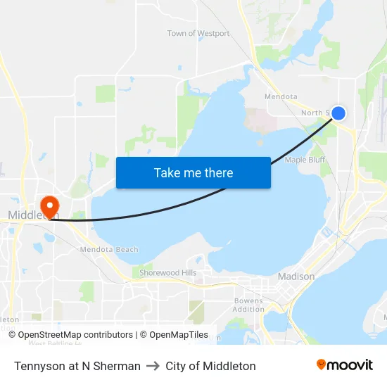 Tennyson at N Sherman to City of Middleton map