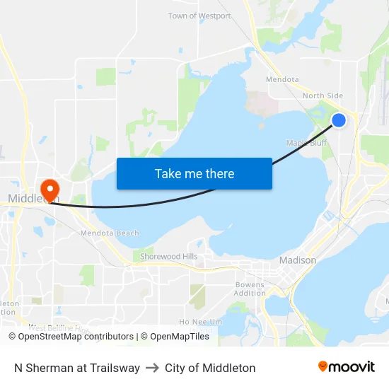 N Sherman at Trailsway to City of Middleton map