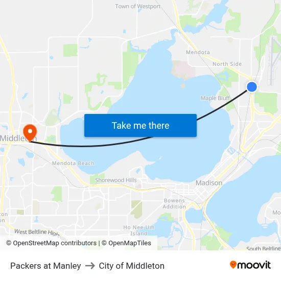 Packers at Manley to City of Middleton map