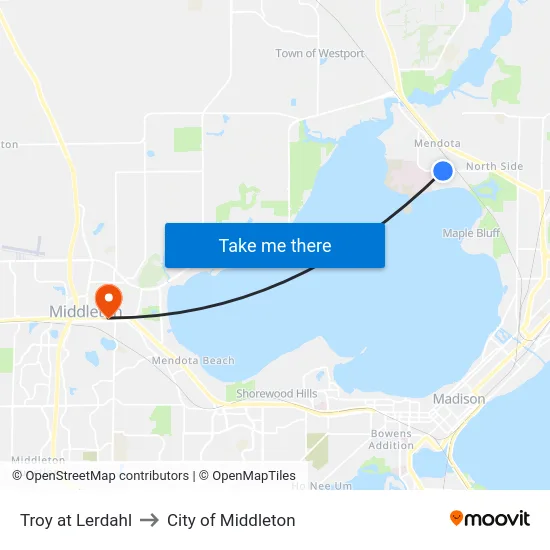 Troy at Lerdahl to City of Middleton map