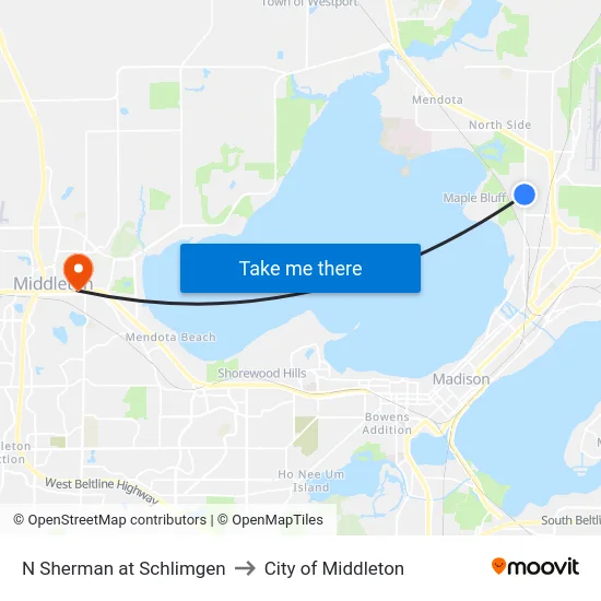 N Sherman at Schlimgen to City of Middleton map