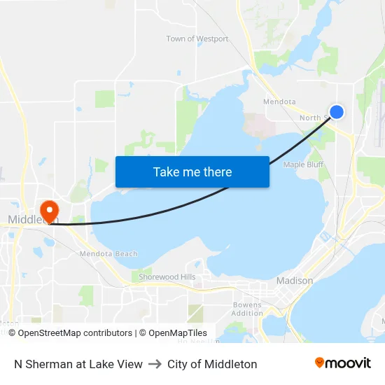 N Sherman at Lake View to City of Middleton map