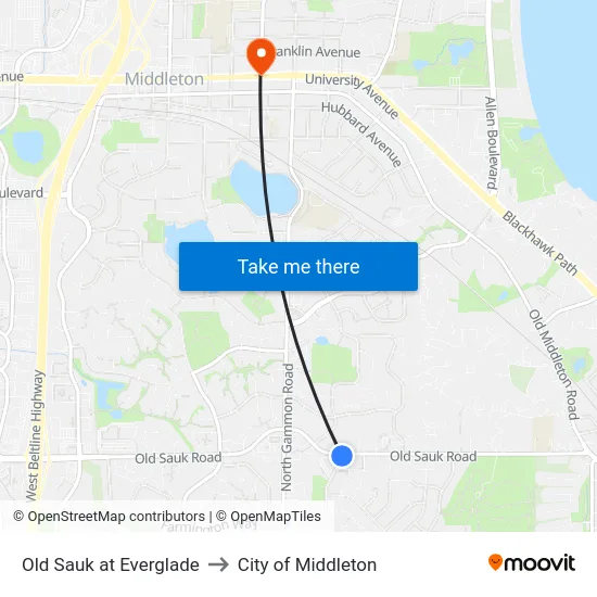 Old Sauk at Everglade to City of Middleton map