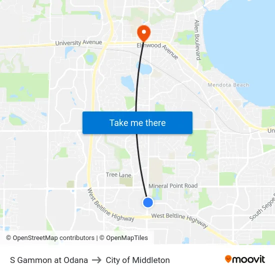 S Gammon at Odana to City of Middleton map