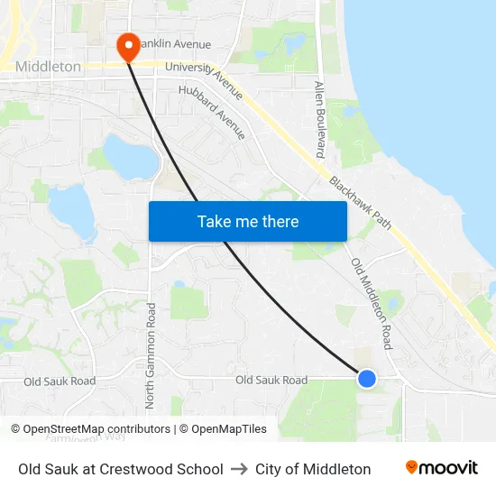 Old Sauk at Crestwood School to City of Middleton map