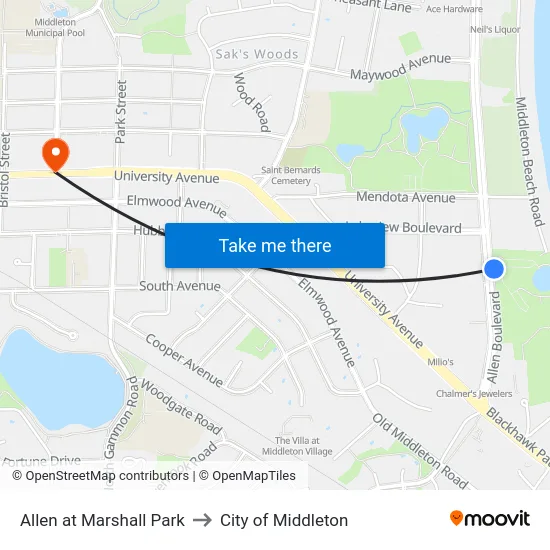 Allen at Marshall Park to City of Middleton map