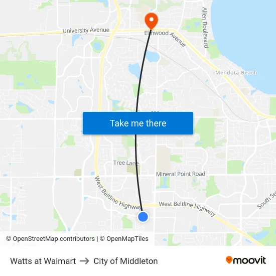 Watts at Walmart to City of Middleton map