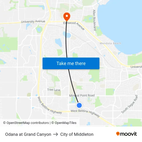 Odana at Grand Canyon to City of Middleton map