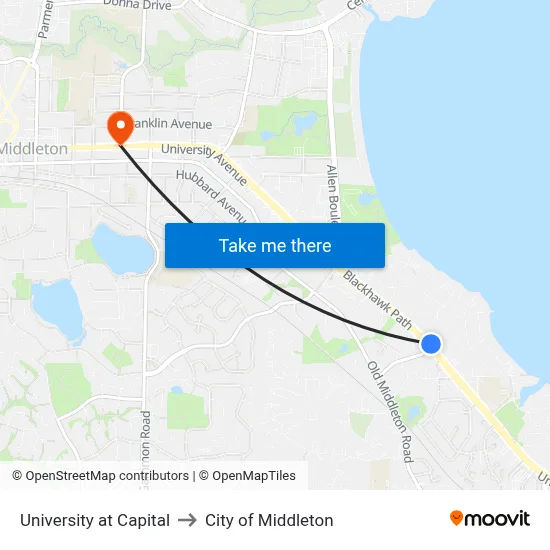 University at Capital to City of Middleton map