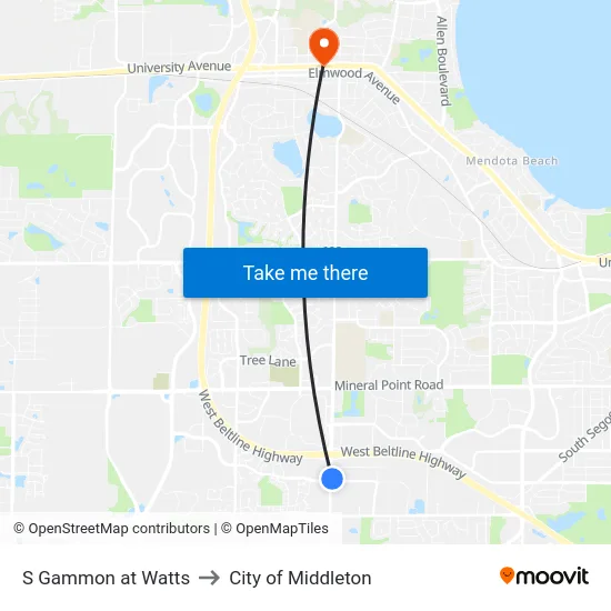 S Gammon at Watts to City of Middleton map
