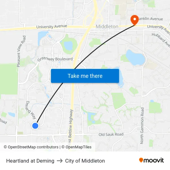 Heartland at Deming to City of Middleton map