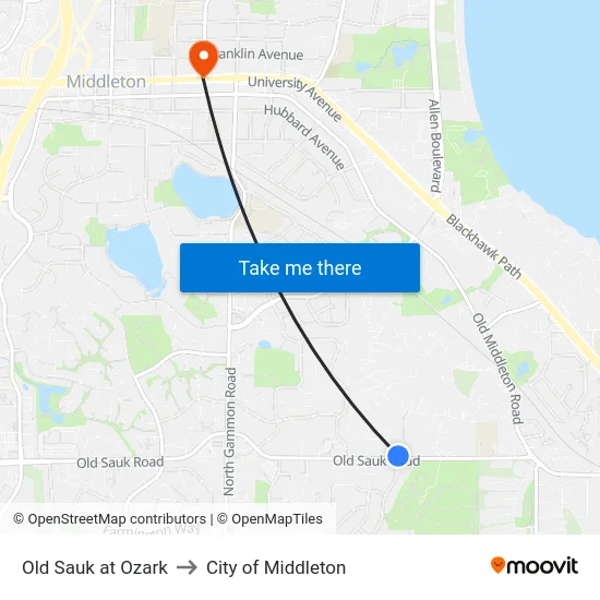 Old Sauk at Ozark to City of Middleton map