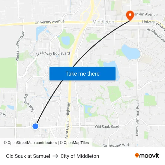 Old Sauk at Samuel to City of Middleton map