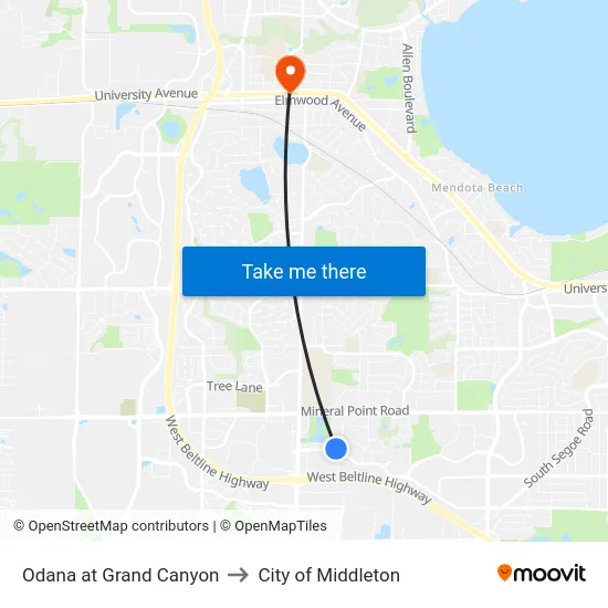 Odana at Grand Canyon to City of Middleton map