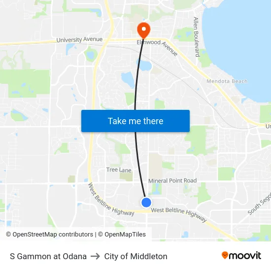 S Gammon at Odana to City of Middleton map