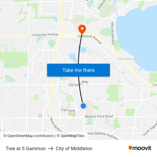 Tree at S Gammon to City of Middleton map