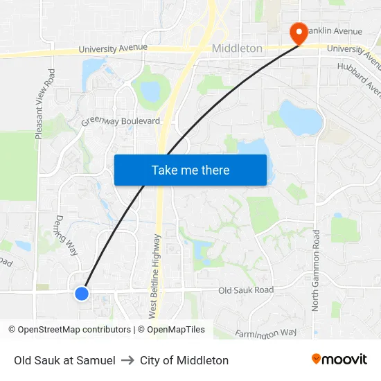 Old Sauk at Samuel to City of Middleton map