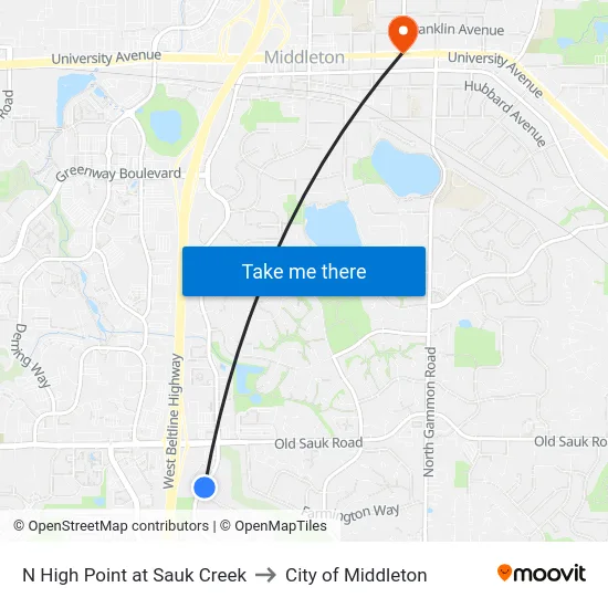 N High Point at Sauk Creek to City of Middleton map