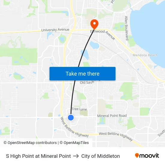 S High Point at Mineral Point to City of Middleton map