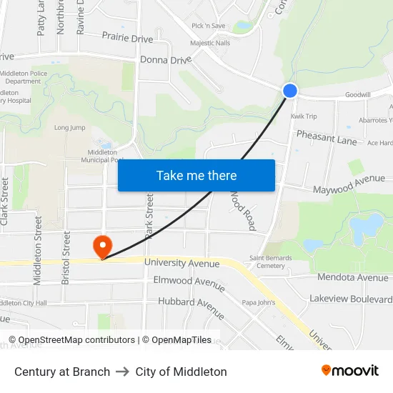 Century at Branch to City of Middleton map
